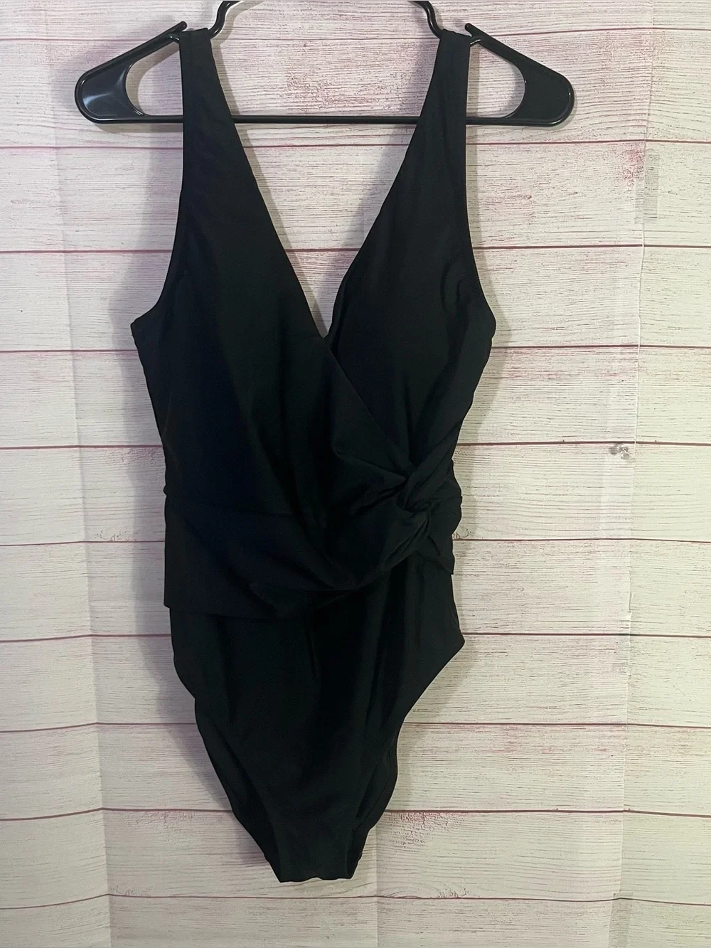 J.Crew NEW Black V-Neck Wrap Front Twist Side One Piece Swimsuit Medium